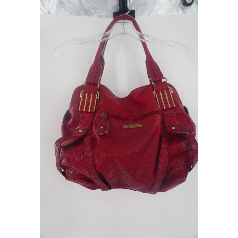 Jessica Simpson Red Textured Leather Hobo Bag Gold Hardware Slouchy Shoulder Bag